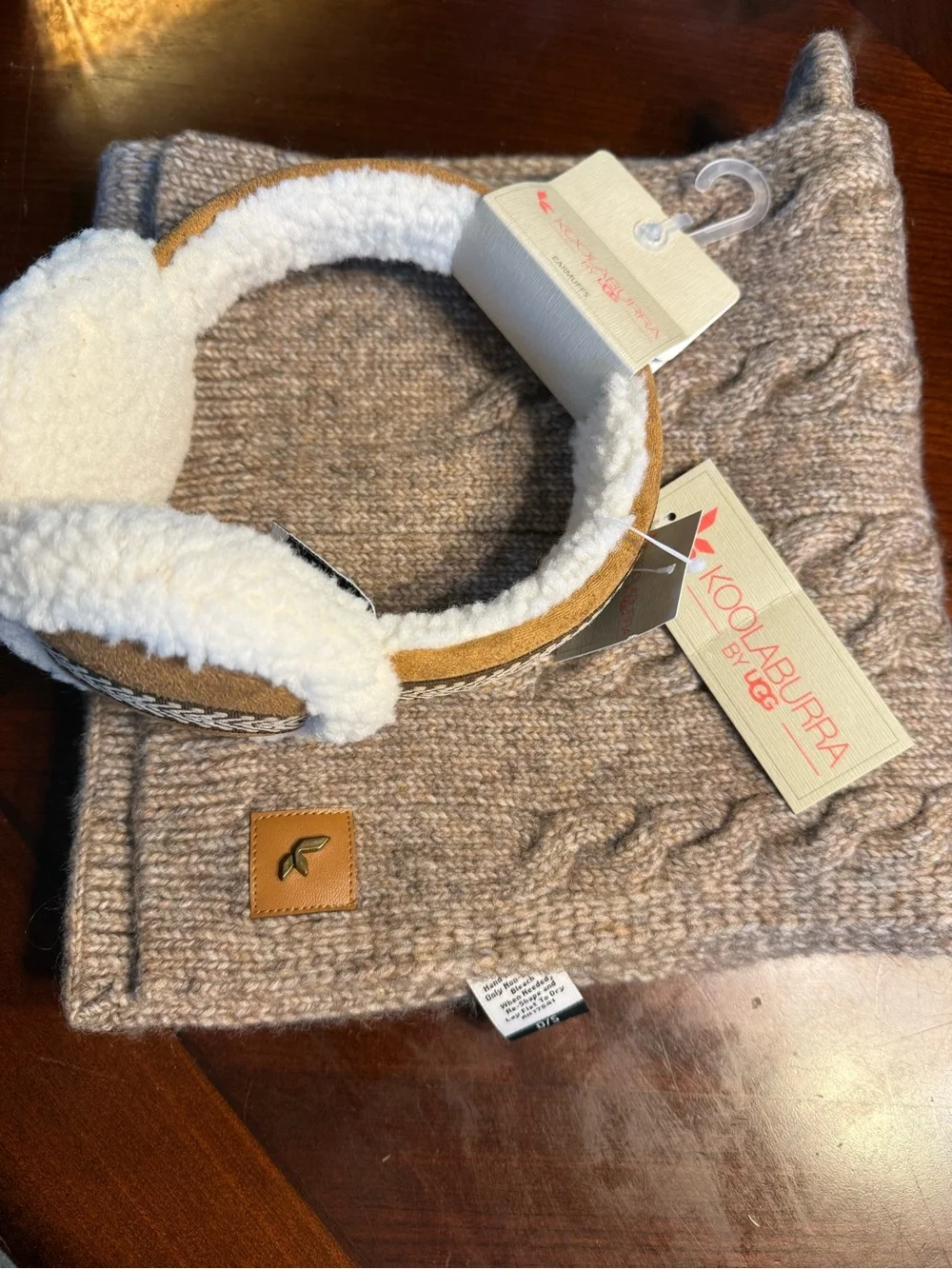 Women’s Koolaburra By UGG Chestnut Shearling-Lined Earmuffs + Scarf Set NWT!